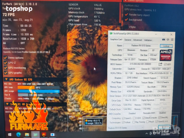 Перфектна видеокарта GIGABYTE RX 570 4GB проверена, слагаш и тръгва. Работи тихо и хладно..., снимка 3 - Видеокарти - 54308557