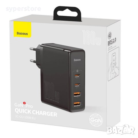 Зарядно за телефон, таблет и др. 100W 2-USB и 2-Type C изхода Baseus CCGAN2P-L01_VZ Черно Без кабел, снимка 4 - Друга електроника - 38622896