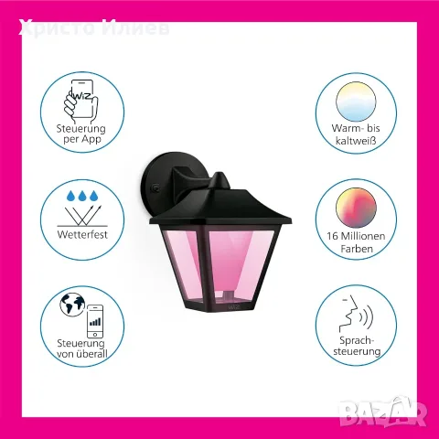 WiZ LED RGBW Димируем екстериорен аплик външна лампа за фасада LED, снимка 11 - Външни лампи - 56103925