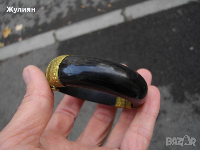 СТАРА ГРИВНА БИВОЛСКИ РОГ С ОБКОВ , снимка 3 - Антикварни и старинни предмети - 42824858