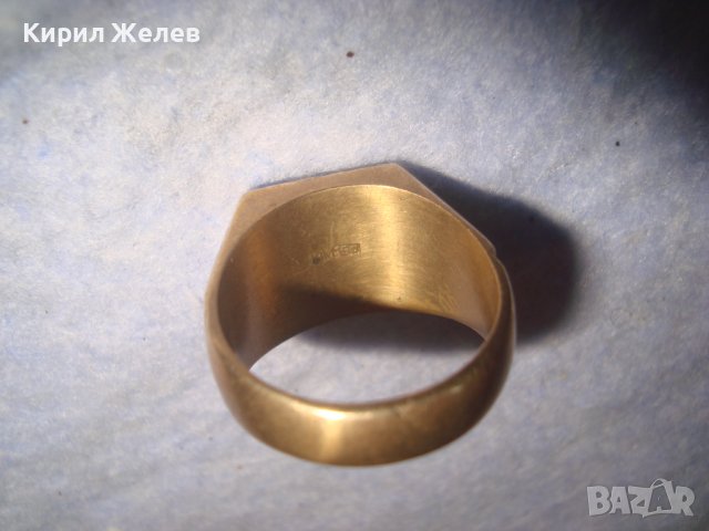 СТАР ПОЗЛАТЕН БРОНЗОВ РЕТРО АРТ ДЕКО ПРЪСТЕН с ПЕЧАТИ 18К 750 за КОЛЕКЦИЯ МАЙСТОРСКА ИЗРАБОТКА 24253, снимка 4 - Антикварни и старинни предмети - 37395524