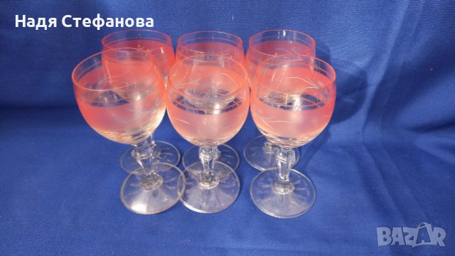 Разкошни ретро ракиени чаши, калиево стъкло, ръчна гравюра – 6 бр, снимка 7 - Чаши - 44496914