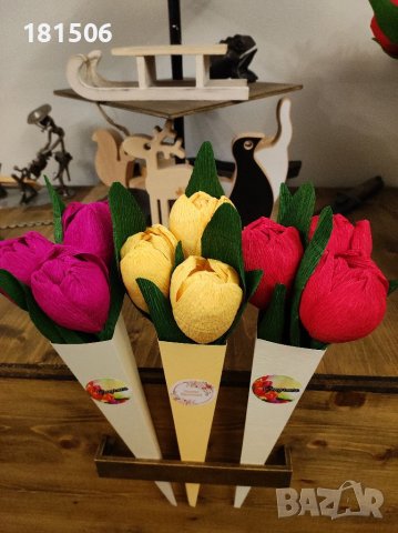 Ръчно изработени лалета , снимка 4 - Изкуствени цветя - 39479053