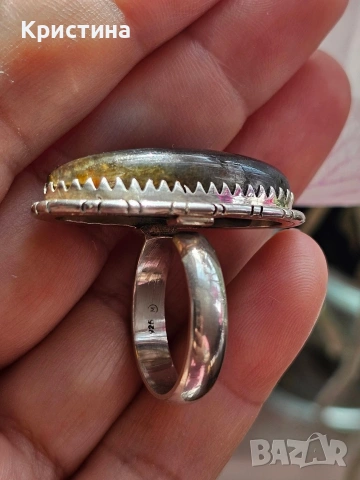 Регулируем сребърен пръстен с Лабрадорит, снимка 4 - Пръстени - 53905925