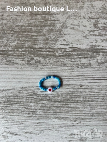 Пръстен от сини мъниста със сърце на ластик ❤️, снимка 4 - Пръстени - 52412892