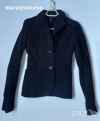 Вталено сако, черно кадифе, размер XS, снимка 3 - Сака - 53238274