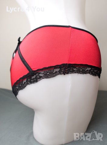 S червени микрофибърни бикини с черни сатенени ластици, снимка 4 - Бельо - 40660888