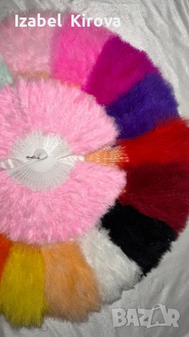 Цветно ветрило с естествени пера/ бяло,синьо,розово,жълто,червено,черно, оранжево, зелено, лилаво,, снимка 2 - Сватбени аксесоари - 54063214