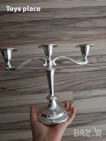 Масивен сребърен английски свещник