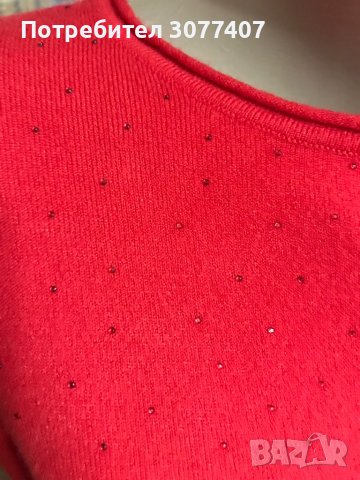 Червена блуза с фини камъчета, снимка 2 - Блузи с дълъг ръкав и пуловери - 37899439