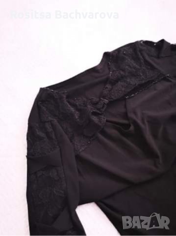 Черна блузка с дантела, S размер, снимка 4 - Блузи с дълъг ръкав и пуловери - 30385471