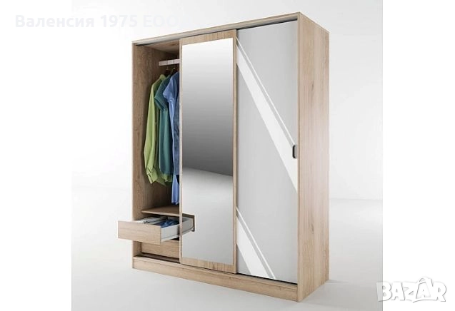 Гардероб с плъзгащи врати, огледало и вътр. чекм. Сити 1006 сонома,орех или комбинация бяло/ арвен, снимка 11 - Гардероби - 18790429