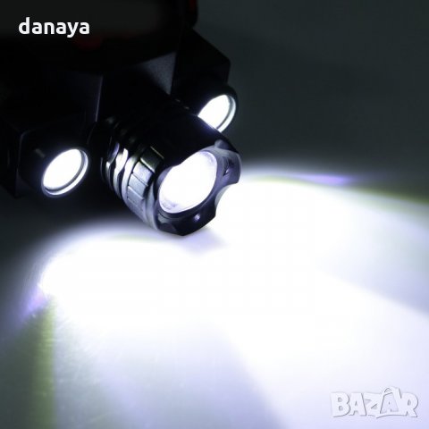 1675 Акумулаторен фенер за глава челник с 3 Led светлини, снимка 5 - Къмпинг осветление - 30379752