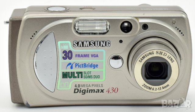 Фотоапарат Samsung Digimax 430, 4 мегапиксела, с алкални батерии тип АА, 1 GB SD карта и калъф, снимка 3 - Фотоапарати - 14940933