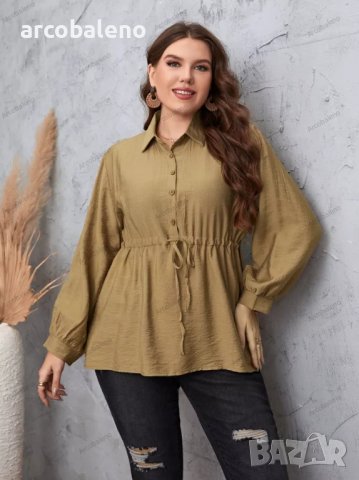 Дамска едноцветна риза с дълги ръкави с широки шнурове, голям размер, 3цвята - 023, снимка 2 - Ризи - 39163585