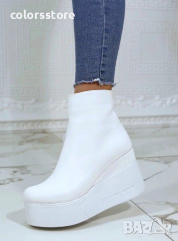 Боти на платформа - бяла кожа с бяло ходило - 130K