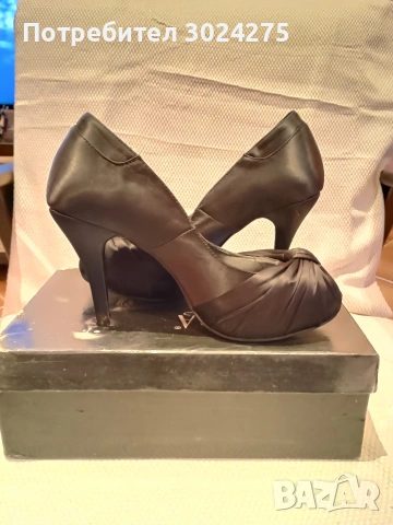 Черни сатенени обувки на висок ток, снимка 8 - Дамски обувки на ток - 54036413