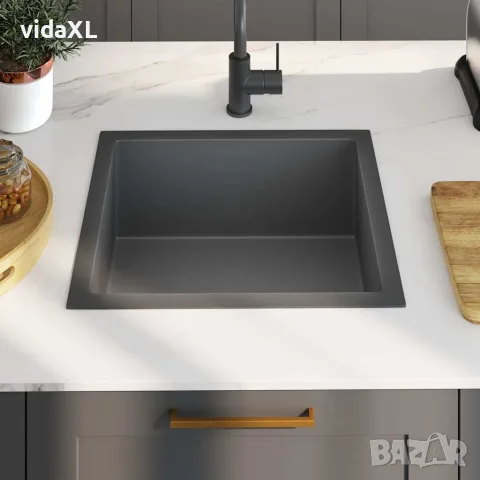 vidaXL Ръчно изработена кухненска мивка, черна, неръждаема стомана, снимка 3 - Мивки - 56147709