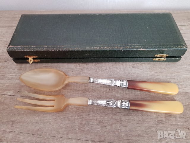 Стари френски прибори за сервиране на салата в кутия, снимка 11 - Антикварни и старинни предмети - 33726639