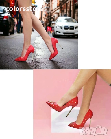 Обувки на ток - червена кожа - 167
