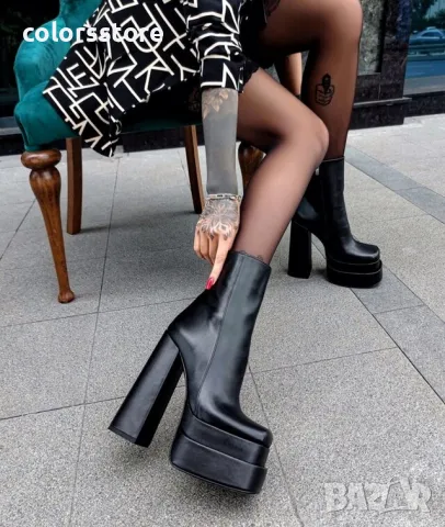 Боти на ток - черна кожа - VS21