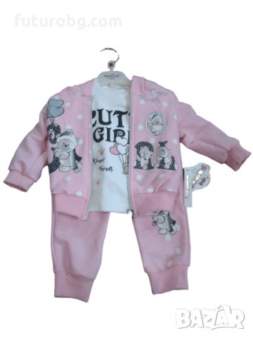 Комплект от 3 части за бебе момиче в розово и бяло, снимка 2 - Комплекти за бебе - 35410000