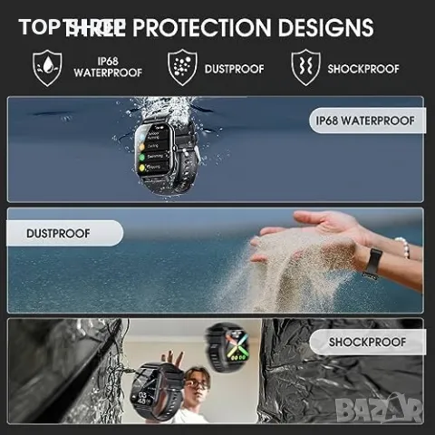 Нов Смарт часовник 1,85-инчов HD сензорен екран+2 каишки за iOS/Android Мъже Жени, снимка 7 - Смарт гривни - 49657612