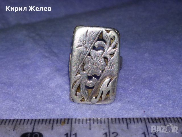 РАЗКОШЕН Старинен АРТ НУВО ФЛОРАЛЕН Регулируем СРЕБЪРЕН ПРЪСТЕН с Буква М Висока ПРОБА СРЕБРО 40645, снимка 4 - Антикварни и старинни предмети - 42656986