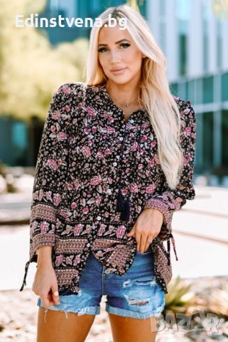 Дамска блуза с дълъг ръкав и флорален принт, снимка 7 - Блузи с дълъг ръкав и пуловери - 40456142