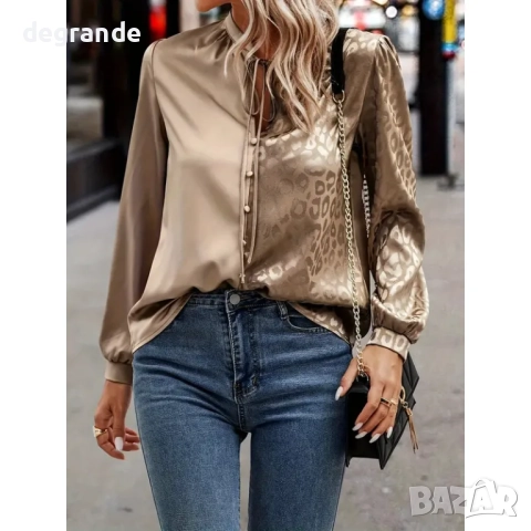 Сатенена риза с леопардов десен, снимка 2 - Ризи - 51443311