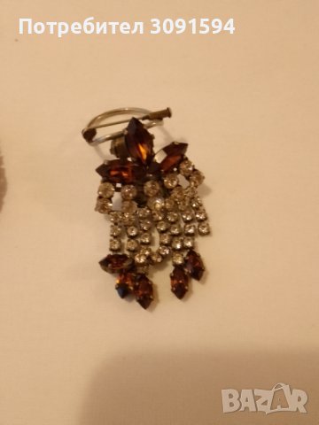 Радка брошка Арт Деко -1920г със клипс и игла кристали, снимка 3 - Антикварни и старинни предмети - 44176217