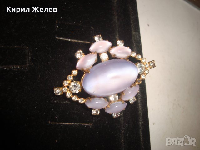 СКЪПОЦЕННА СТАРИННА БРОШКА с БОХЕМСКИ КРИСТАЛ и БЛАГОРОДНИ КАМЪНИ КОТЕШКО ОКО ЕФЕКТ и ПОЗЛАТА 14949, снимка 13 - Антикварни и старинни предмети - 30701248