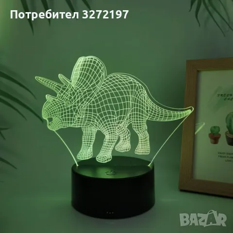 Холограмна 3D LED лампа-Трицератопс,RGB Седемцветен Интелигентен Контрол,USB, снимка 2 - Настолни лампи - 49576898