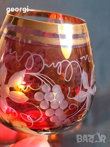 кристални чаши за вино Bohemia рубинен кристал с позлата 35/1, снимка 4 - Чаши - 54176679