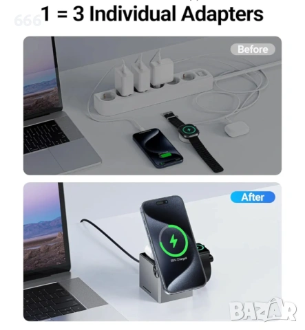 3в1 зарядна станция за телефон, TWS слушалки и Apple Watch, 23W - Acefast (E18) - метално сиво, снимка 4 - Друга електроника - 53359146