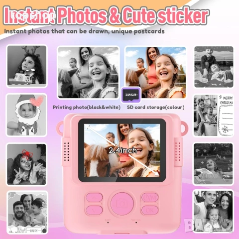 Детски Фотоапарат с Моментален Печат – Видео, Игри и 32GB Карта, снимка 3 - Фотоапарати - 53289193