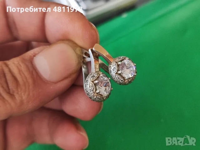 Сребърни обеци със златни елементи 0,875, снимка 3 - Обеци - 56115879