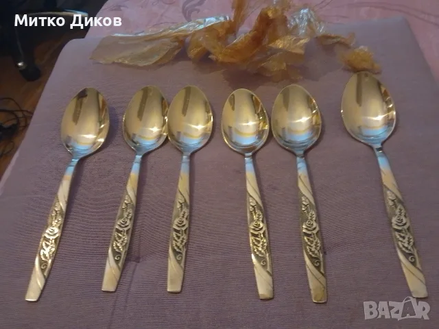 Лъжици 6 броя нови нерж СССР Вилянски завод 195 мм мотив на роза