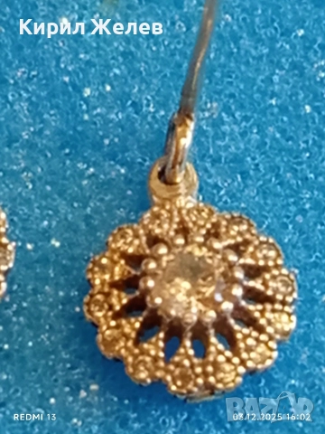 Нежни висящи сребърни обеци със флорален мотив и кристали 52411, снимка 7 - Обеци - 52639870