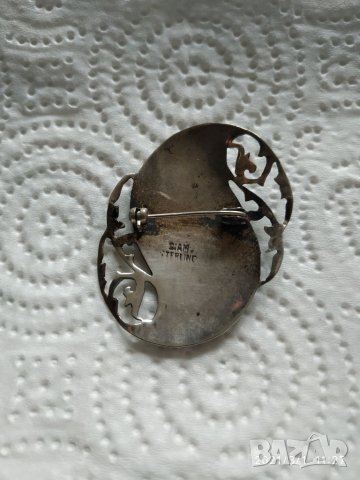 Старинна сребърна брошка емайлирана, снимка 6 - Антикварни и старинни предмети - 30583050