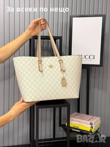 Gucci Голяма Дамска Чанта Тип Шопър С Монограм Дълги Дръжки И Златен Метален Акцент Код SEM-729, снимка 8 - Чанти - 55973832