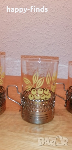 Оригинални руски винтидж чаши за чай с подстакнници, комплект 6 бр., снимка 2 - Антикварни и старинни предмети - 52713553