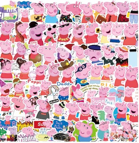 50 бр peppa pig пепа пиг самозалепващи лепенки стикери за украса декор картонена торта и др