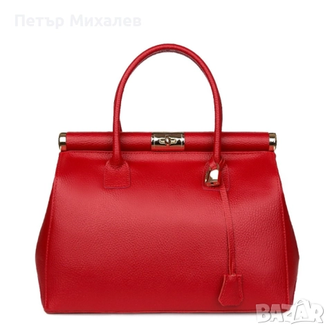 ЧАНТА ОТ ЕСТЕСТВЕНА КОЖА BIANCA, ЧЕРВЕНА, снимка 3 - Чанти - 51923138