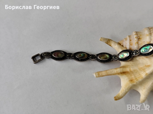 Сребърна гривна с кралски седеф, снимка 2 - Гривни - 52838776