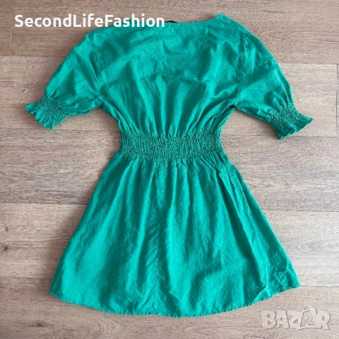 Рокля Zara лен памук зелена размер XS, снимка 6 - Рокли - 54155008