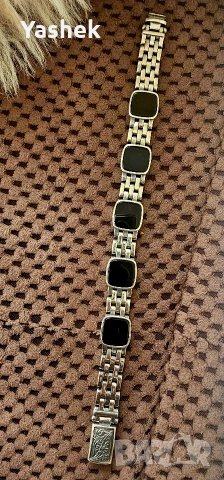 Продавам поръчкова сребърна гривна с черен Оникс, снимка 2 - Гривни - 54210868