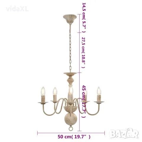 vidaXL Полилей, антично бяло, 5 х Е14 крушки, снимка 5 - Полилеи - 56146566