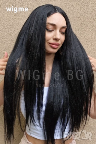 Дълга черна лейс фронт перука Катрин, снимка 3 - Аксесоари за коса - 51510986
