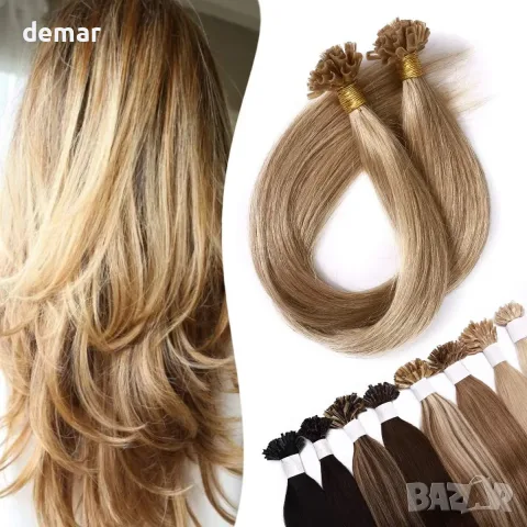 40 см човешка коса екстеншъни U-tip с кератин – 100% Remy, 0.5g x 200 нишки, 100g (прави) Pre Bonded